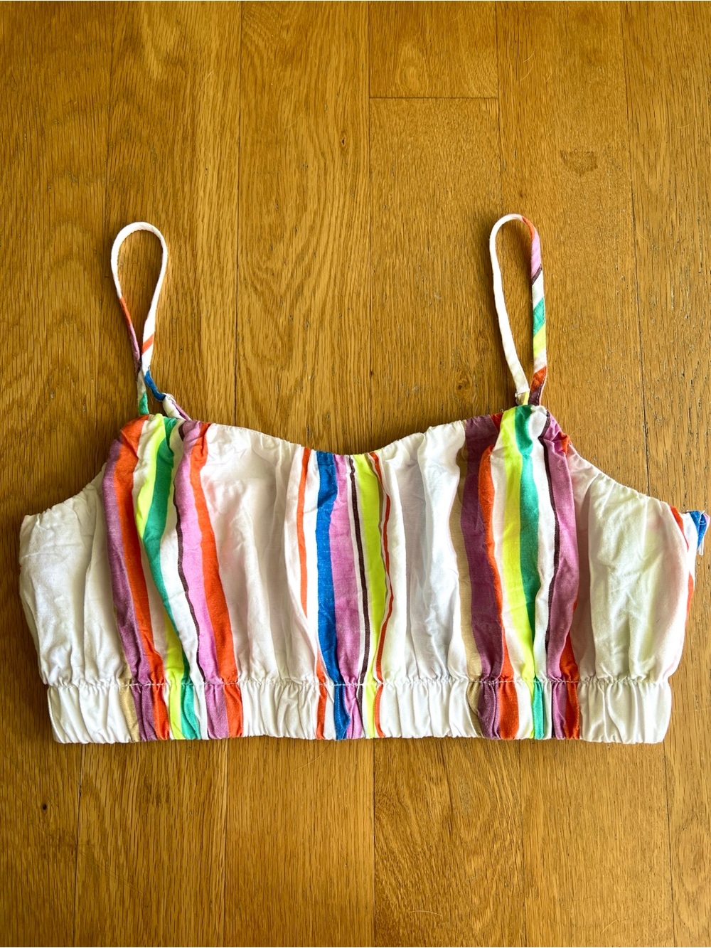 Lemlem White Tank Top with Neon Yellow & Rainbow Stripes